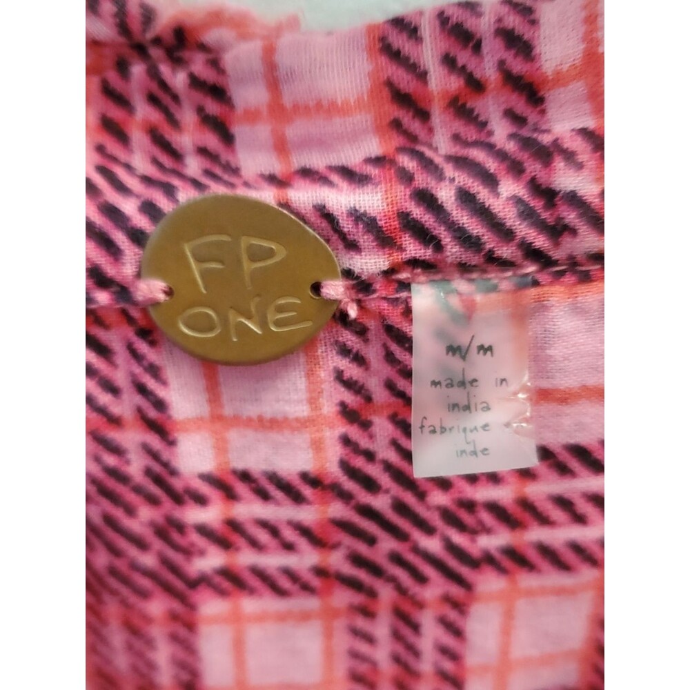 FP One Free People Plaid Miles Tuxedo Ruffle Top In Pink Combo Size Medium - Picture 4 of 10